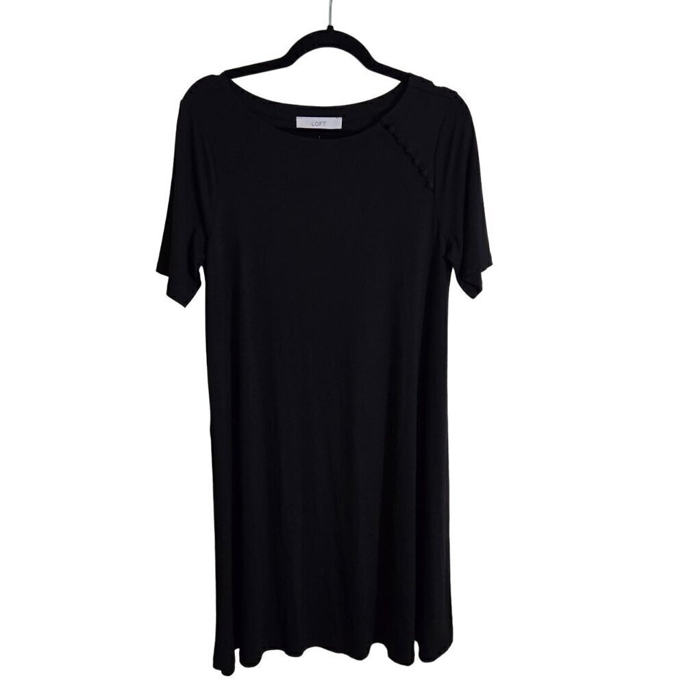 Loft NWT Black Jersey Swing Dress Size MT - Picture 2 of 7